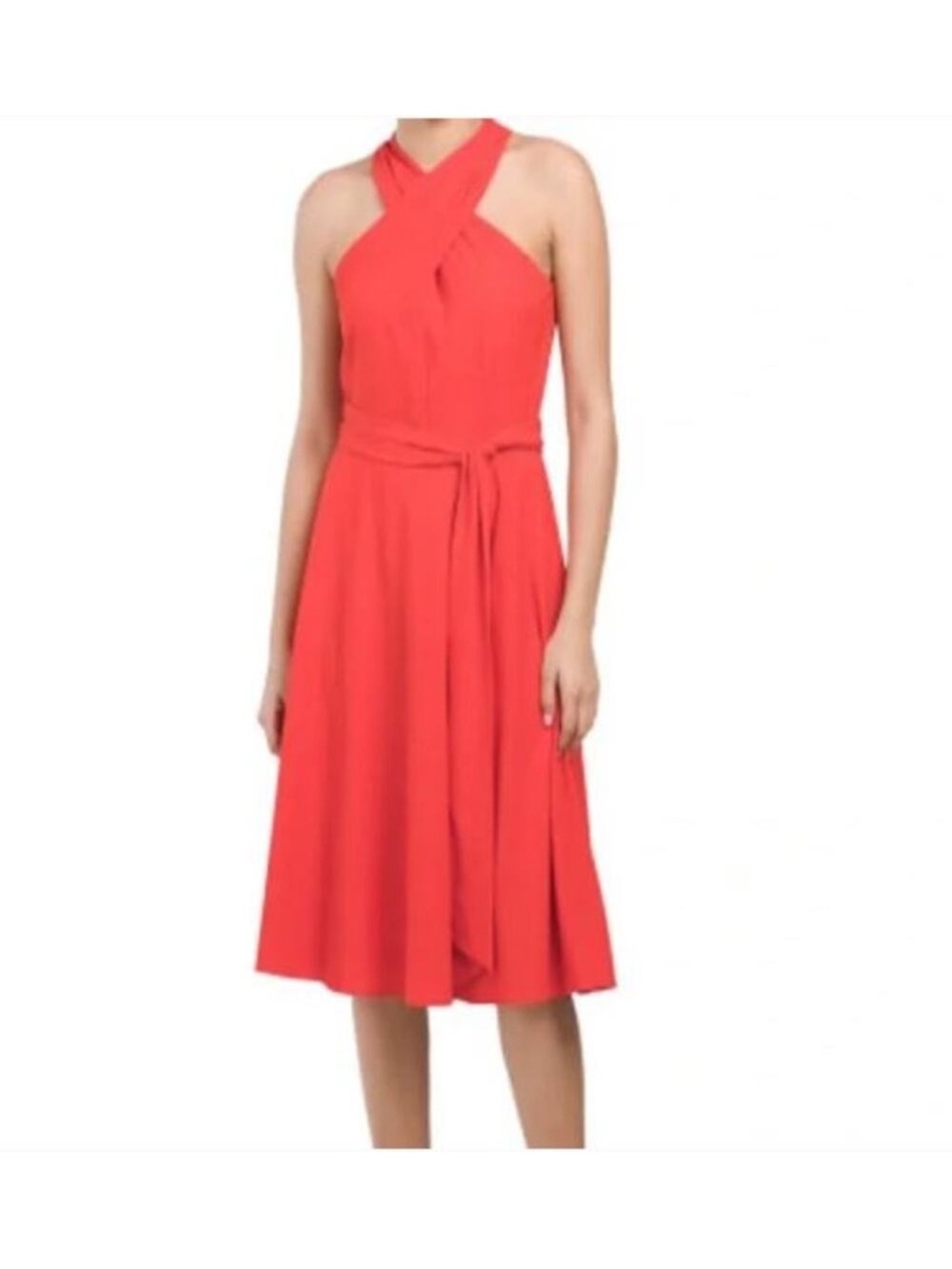 Tahari Red Cross-Neck Midi Dress SZ 6 NWOT